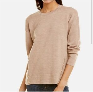 J.McLaughlin Lucie Tan Merino Wool Crewneck Sweater Snap-Button Detail Women's M
